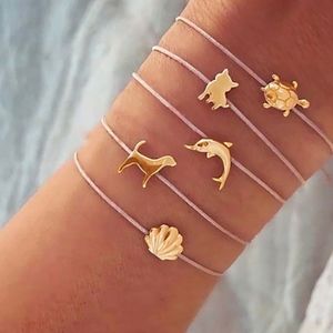 Cute Creatures Gold Animal Charm Cord Bracelet Set